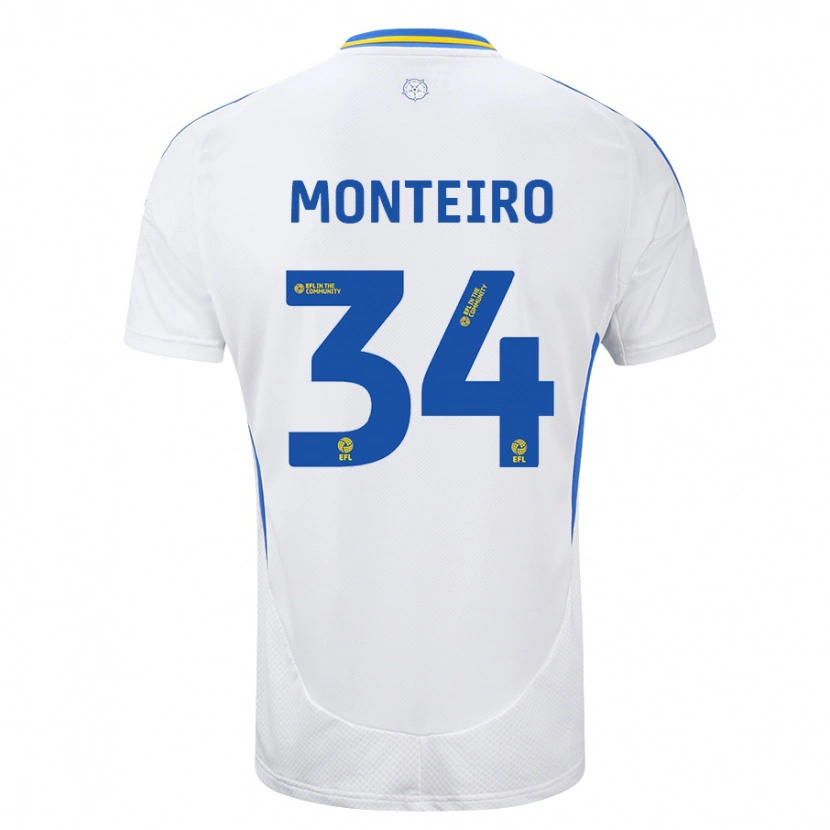 Danxen Kinderen Diogo Monteiro #34 Wit Blauw Thuisshirt Thuistenue 2024/25 T-Shirt