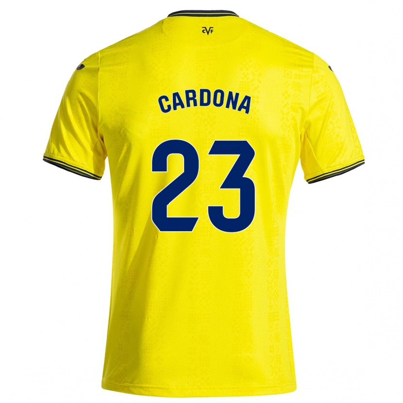 Danxen Kinderen Sergi Cardona #23 Geel Zwart Thuisshirt Thuistenue 2024/25 T-Shirt