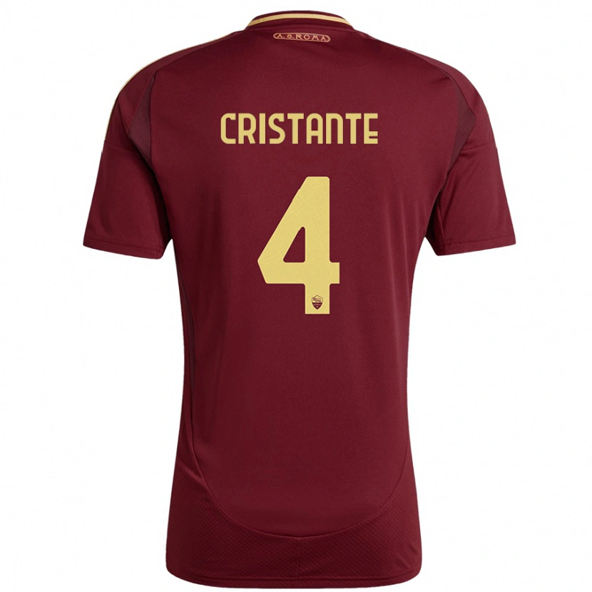 Danxen Kinderen Bryan Cristante #4 Rood Bruin Goud Thuisshirt Thuistenue 2024/25 T-Shirt