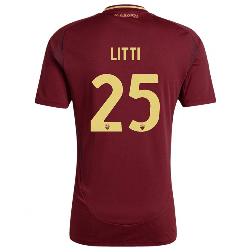 Danxen Kinderen Marco Litti #25 Rood Bruin Goud Thuisshirt Thuistenue 2024/25 T-Shirt