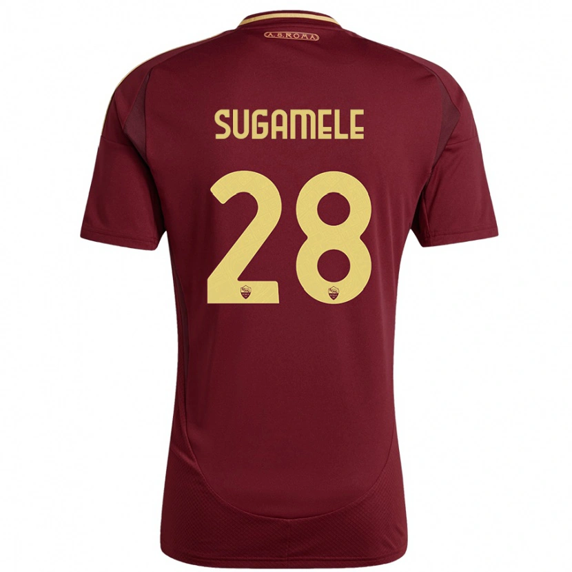 Danxen Kinderen Alessandro Sugamele #28 Rood Bruin Goud Thuisshirt Thuistenue 2024/25 T-Shirt