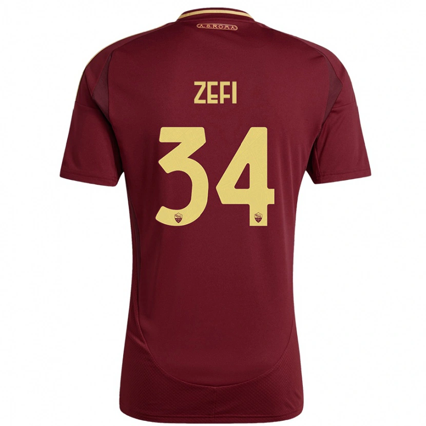 Danxen Kinderen Kevin Zefi #34 Rood Bruin Goud Thuisshirt Thuistenue 2024/25 T-Shirt