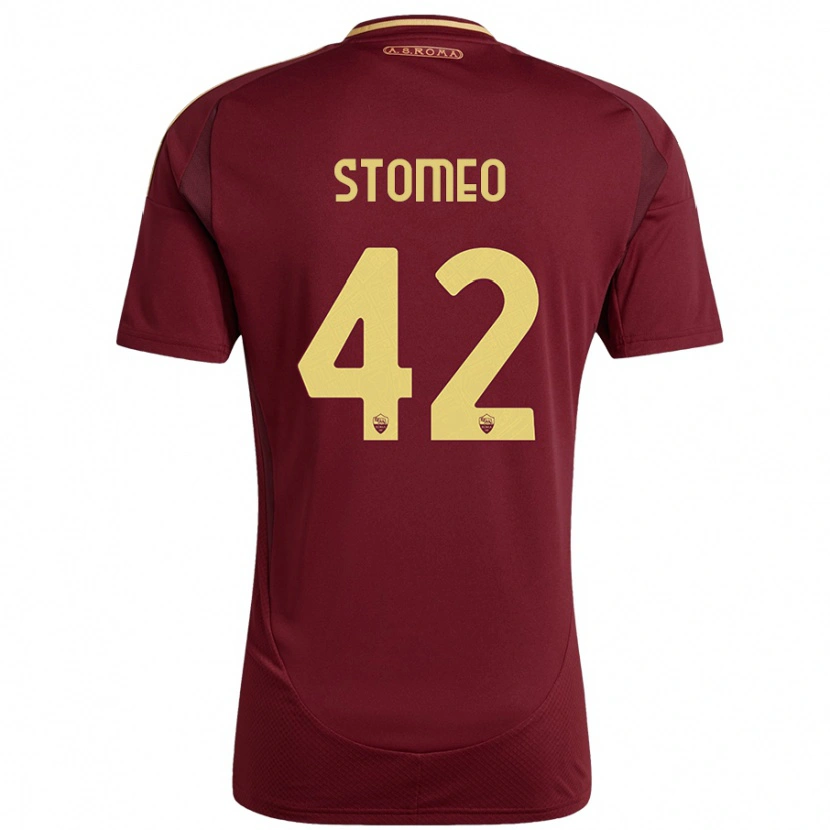 Danxen Kinderen Giorgio Stomeo #42 Rood Bruin Goud Thuisshirt Thuistenue 2024/25 T-Shirt