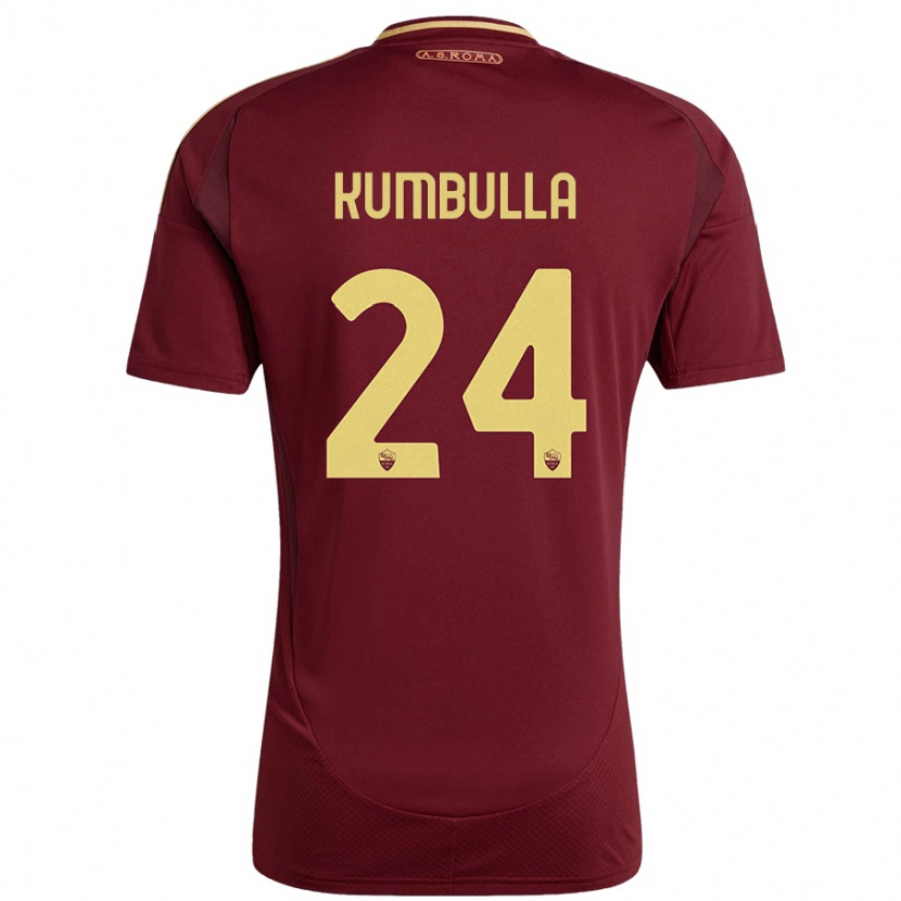 Danxen Kinderen Marash Kumbulla #24 Rood Bruin Goud Thuisshirt Thuistenue 2024/25 T-Shirt