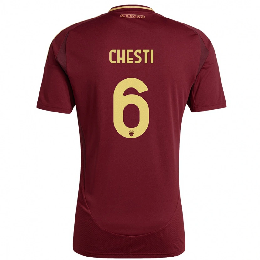 Danxen Kinderen Francesco Chesti #6 Rood Bruin Goud Thuisshirt Thuistenue 2024/25 T-Shirt