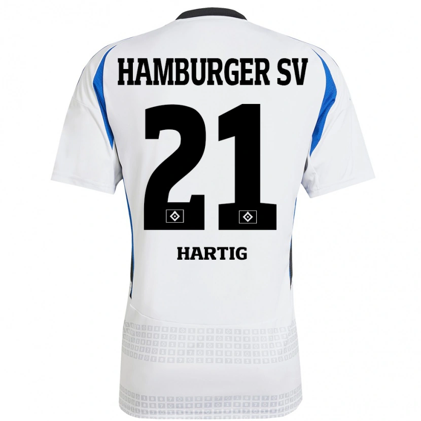 Danxen Kinderen Jonas-Finn Hartig #21 Wit Blauw Thuisshirt Thuistenue 2024/25 T-Shirt