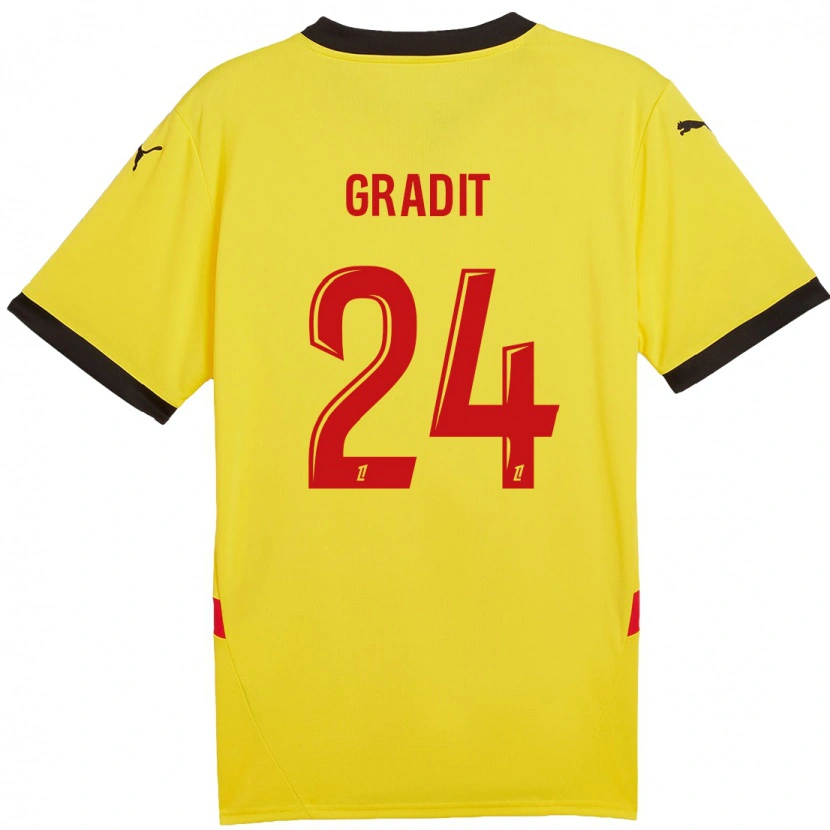 Danxen Kinderen Jonathan Gradit #24 Geel Rood Thuisshirt Thuistenue 2024/25 T-Shirt