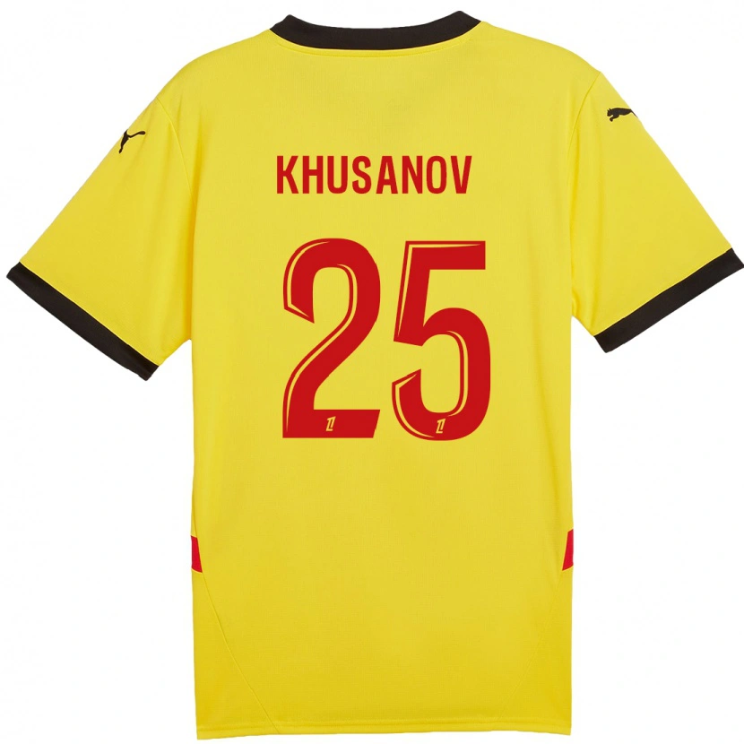 Danxen Kinderen Abdukodir Khusanov #25 Geel Rood Thuisshirt Thuistenue 2024/25 T-Shirt