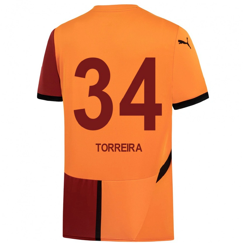 Danxen Kinderen Lucas Torreira #34 Geel Rood Thuisshirt Thuistenue 2024/25 T-Shirt