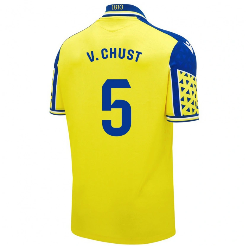 Danxen Kinderen Víctor Chust #5 Geel Blauw Thuisshirt Thuistenue 2024/25 T-Shirt