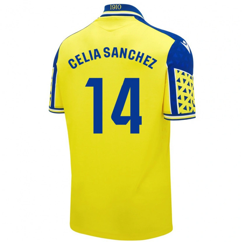 Danxen Kinderen Celia Sánchez García #14 Geel Blauw Thuisshirt Thuistenue 2024/25 T-Shirt