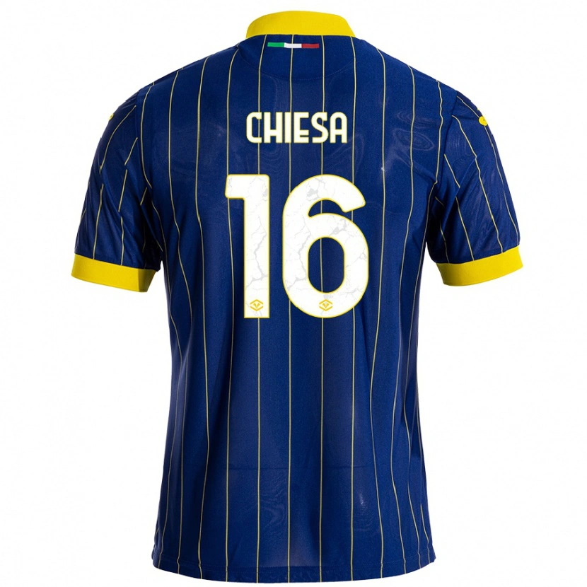 Danxen Kinderen Mattia Chiesa #16 Blauw Geel Thuisshirt Thuistenue 2024/25 T-Shirt