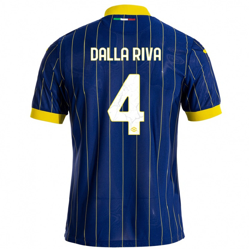 Danxen Kinderen Stefano Dalla Riva #4 Blauw Geel Thuisshirt Thuistenue 2024/25 T-Shirt