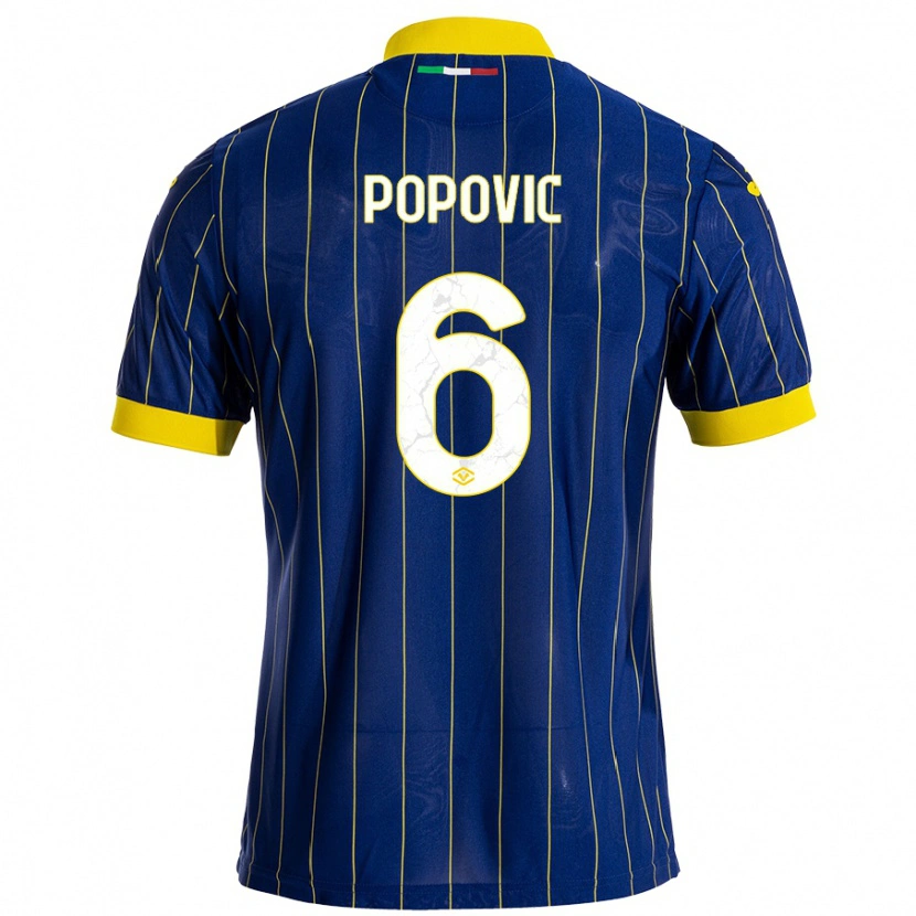 Danxen Kinderen Andrej Popovic #6 Blauw Geel Thuisshirt Thuistenue 2024/25 T-Shirt