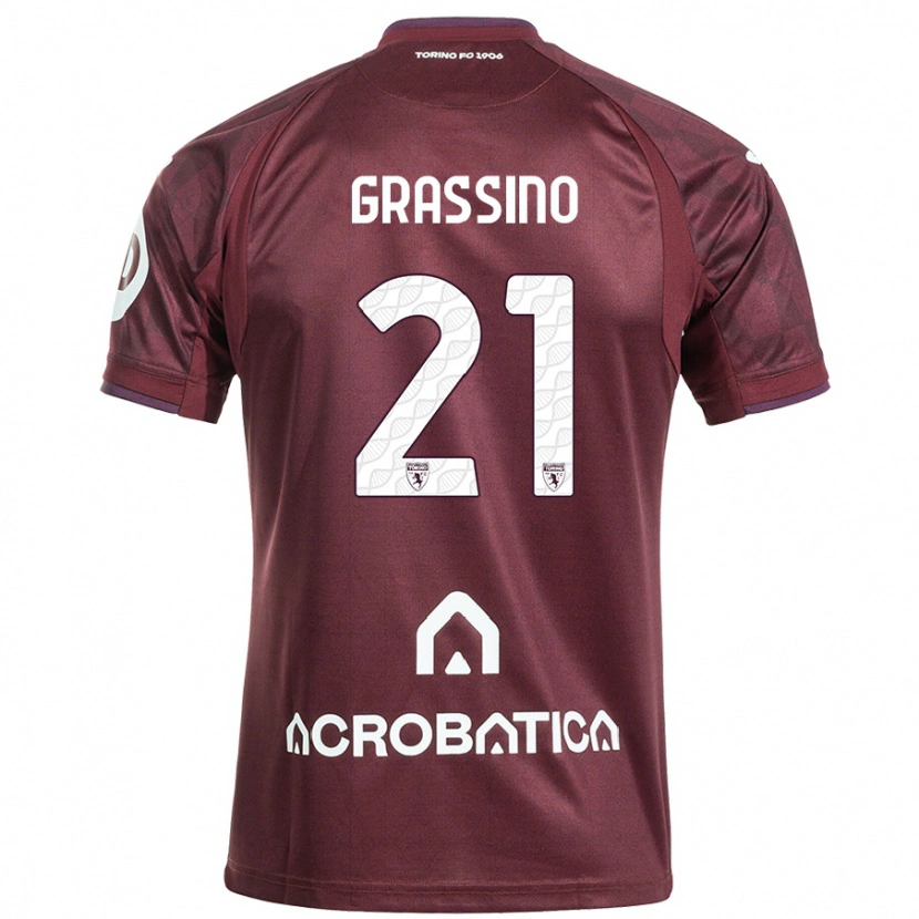 Danxen Kinderen Giulia Grassino #21 Kastanjebruin Wit Thuisshirt Thuistenue 2024/25 T-Shirt