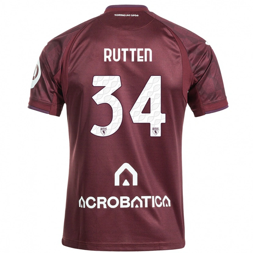 Danxen Kinderen Jill Rutten #34 Kastanjebruin Wit Thuisshirt Thuistenue 2024/25 T-Shirt