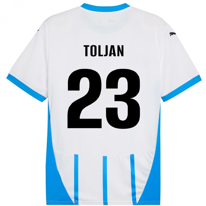 Danxen Kinderen Jeremy Toljan #23 Wit Blauw Uitshirt Uittenue 2024/25 T-Shirt