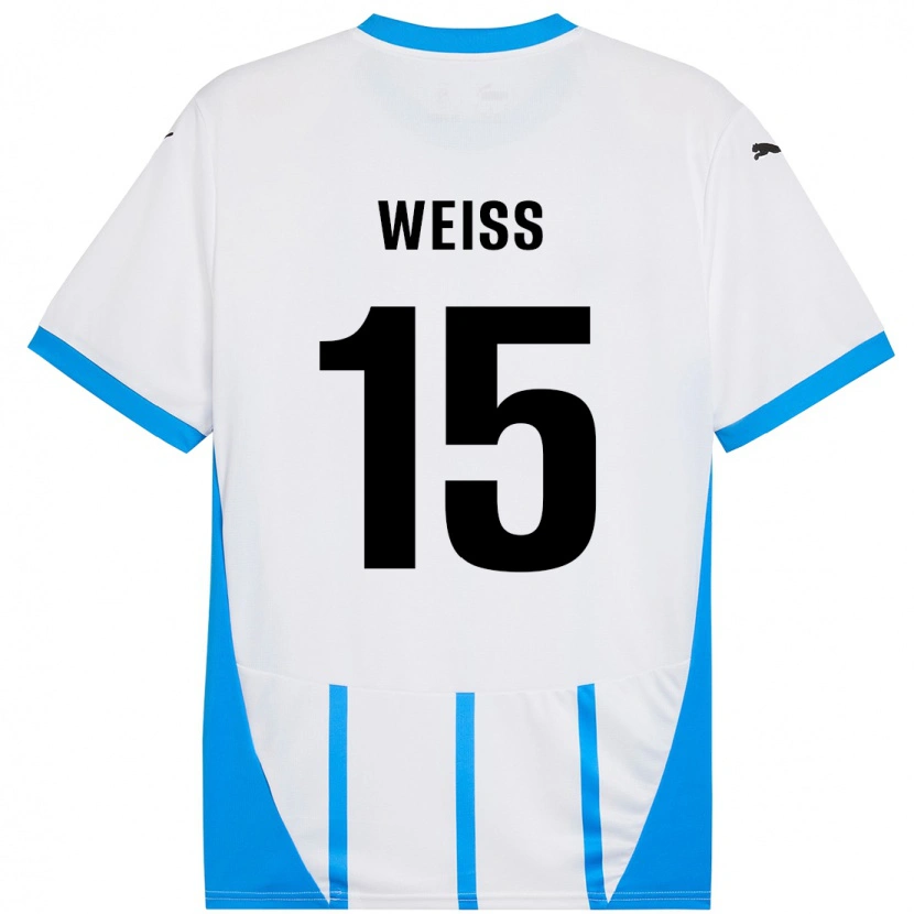 Danxen Kinderen David Weiss #15 Wit Blauw Uitshirt Uittenue 2024/25 T-Shirt