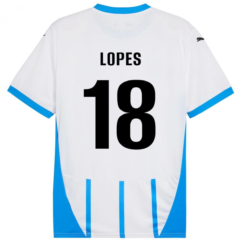 Danxen Kinderen Emerick Lopes #18 Wit Blauw Uitshirt Uittenue 2024/25 T-Shirt