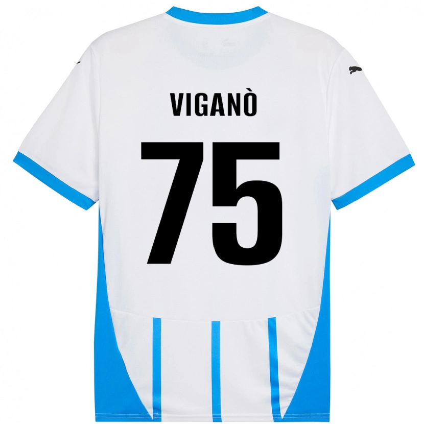 Danxen Kinderen Lorenzo Viganò #75 Wit Blauw Uitshirt Uittenue 2024/25 T-Shirt