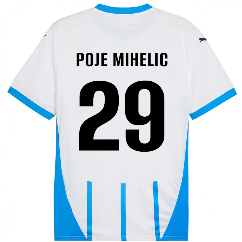 Danxen Kinderen Naja Poje Mihelič #29 Wit Blauw Uitshirt Uittenue 2024/25 T-Shirt