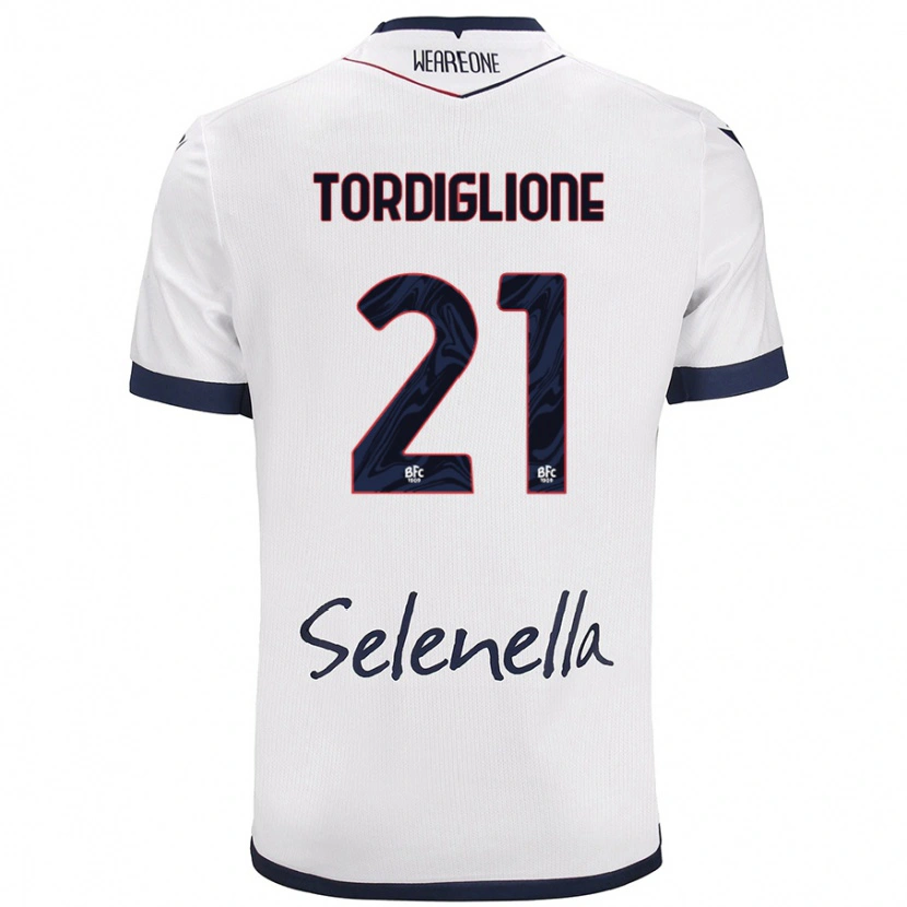 Danxen Kinderen Nicolò Tordiglione #21 Wit Koningsblauw Uitshirt Uittenue 2024/25 T-Shirt