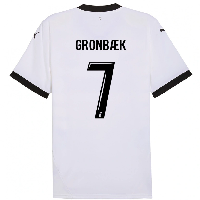 Danxen Kinderen Albert Grønbaek #7 Wit Zwart Uitshirt Uittenue 2024/25 T-Shirt