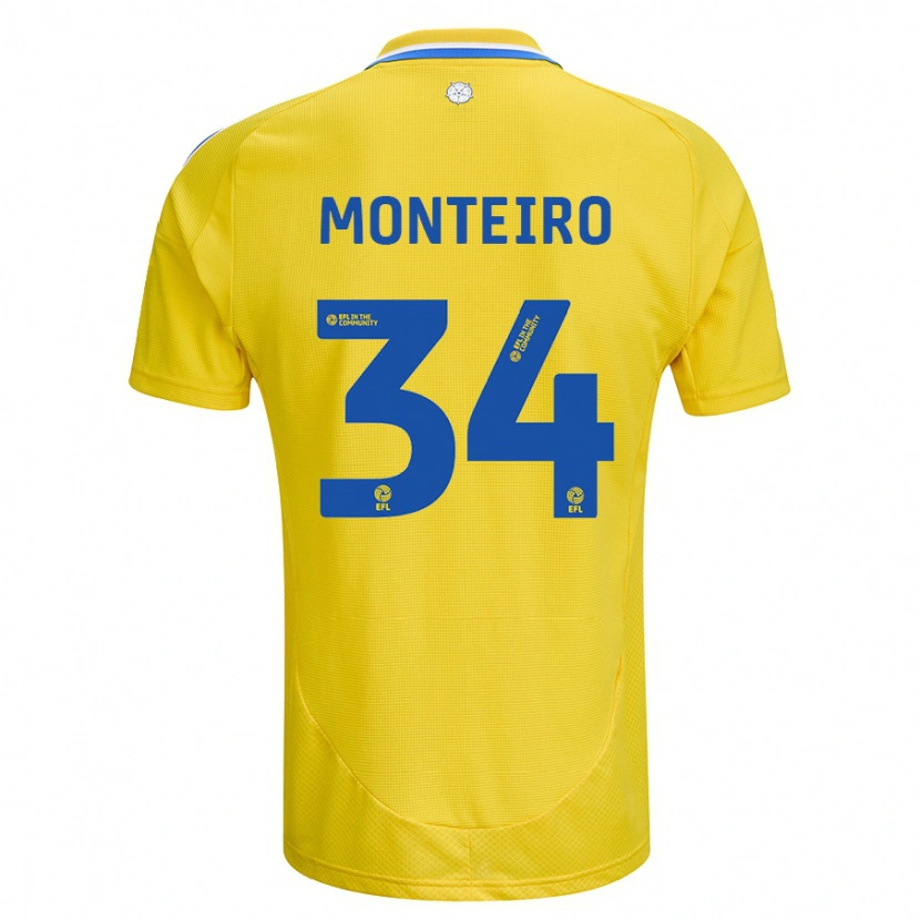 Danxen Kinderen Diogo Monteiro #34 Geel Blauw Uitshirt Uittenue 2024/25 T-Shirt