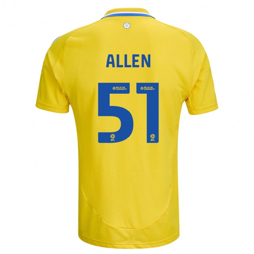 Danxen Kinderen Charlie Allen #51 Geel Blauw Uitshirt Uittenue 2024/25 T-Shirt