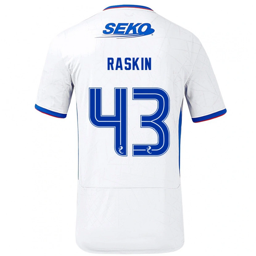 Danxen Kinderen Nicolas Raskin #43 Wit Blauw Uitshirt Uittenue 2024/25 T-Shirt