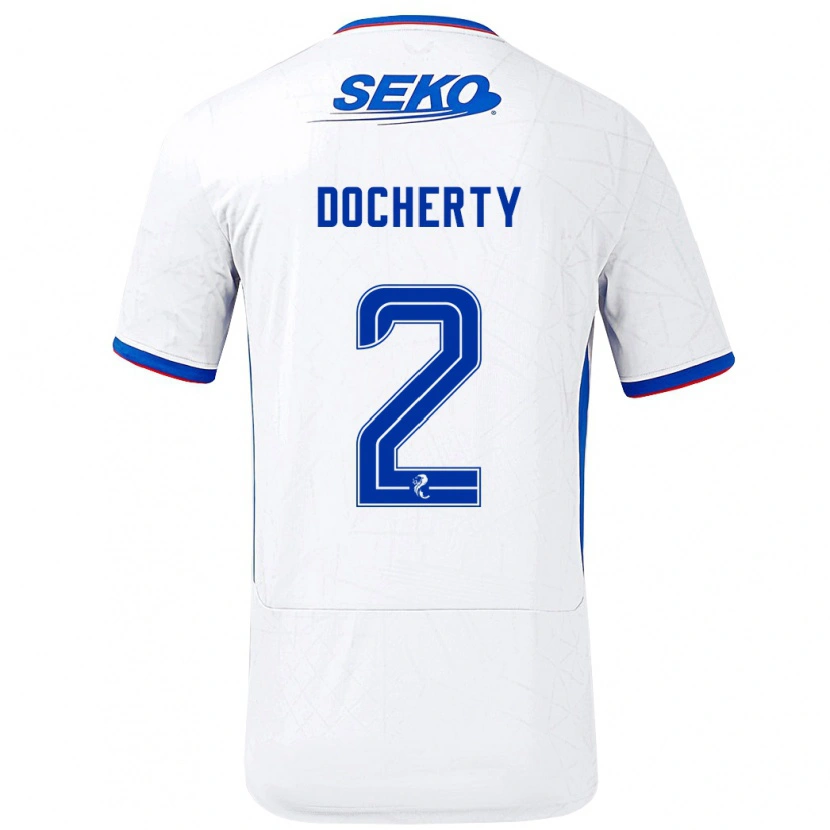 Danxen Kinderen Nicola Docherty #2 Wit Blauw Uitshirt Uittenue 2024/25 T-Shirt