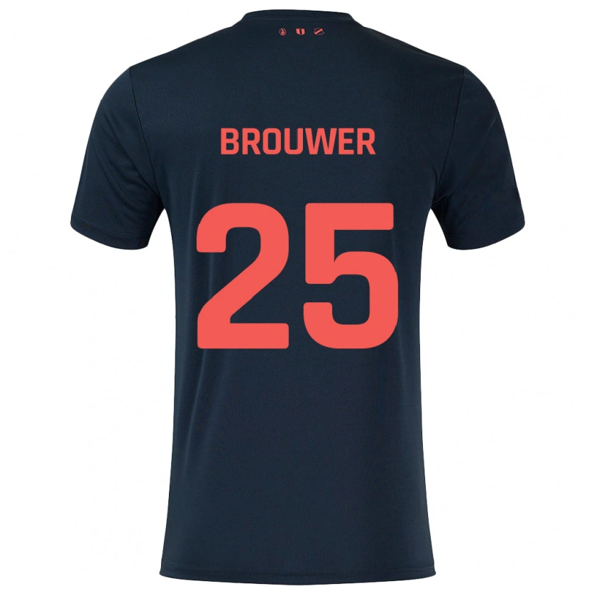 Danxen Kinderen Michael Brouwer #25 Zwart Rood Uitshirt Uittenue 2024/25 T-Shirt