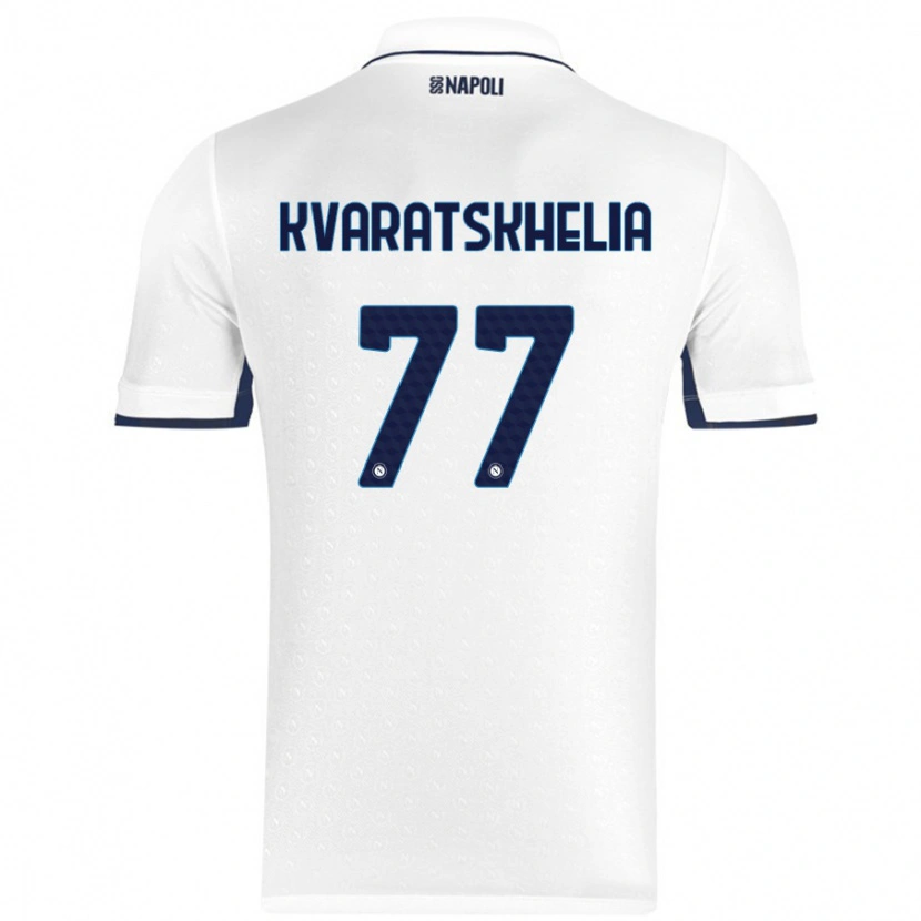 Danxen Kinderen Khvicha Kvaratskhelia #77 Wit Koningsblauw Uitshirt Uittenue 2024/25 T-Shirt