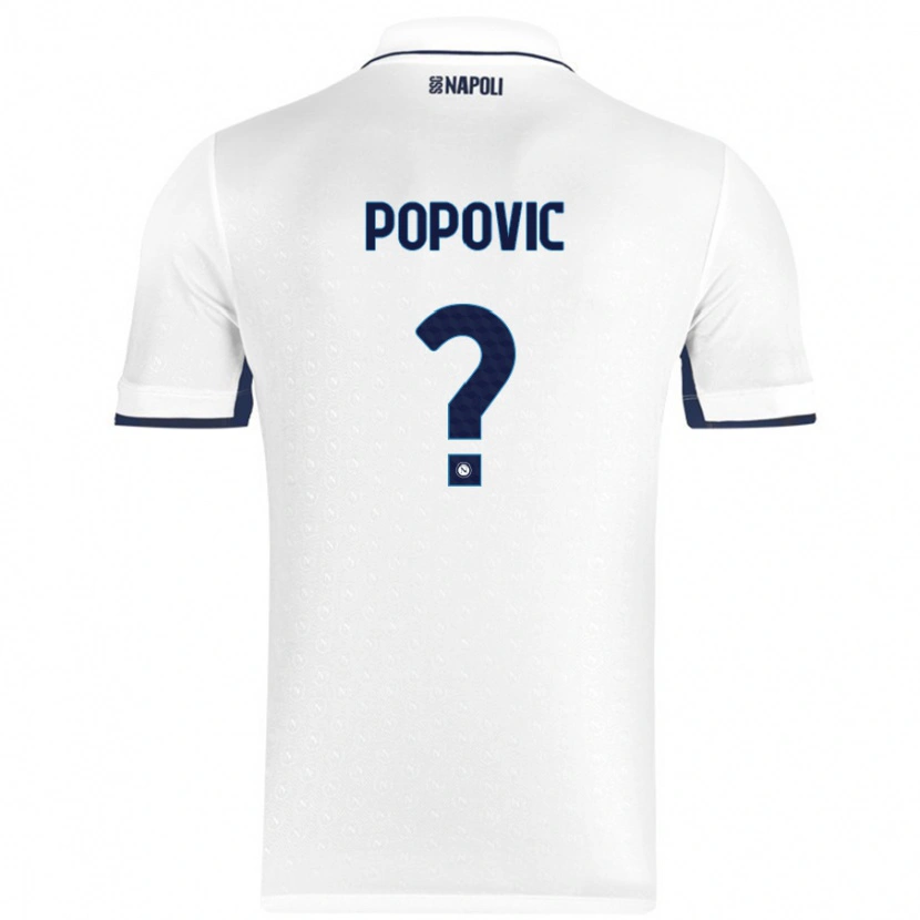 Danxen Kinderen Matija Popovic #0 Wit Koningsblauw Uitshirt Uittenue 2024/25 T-Shirt