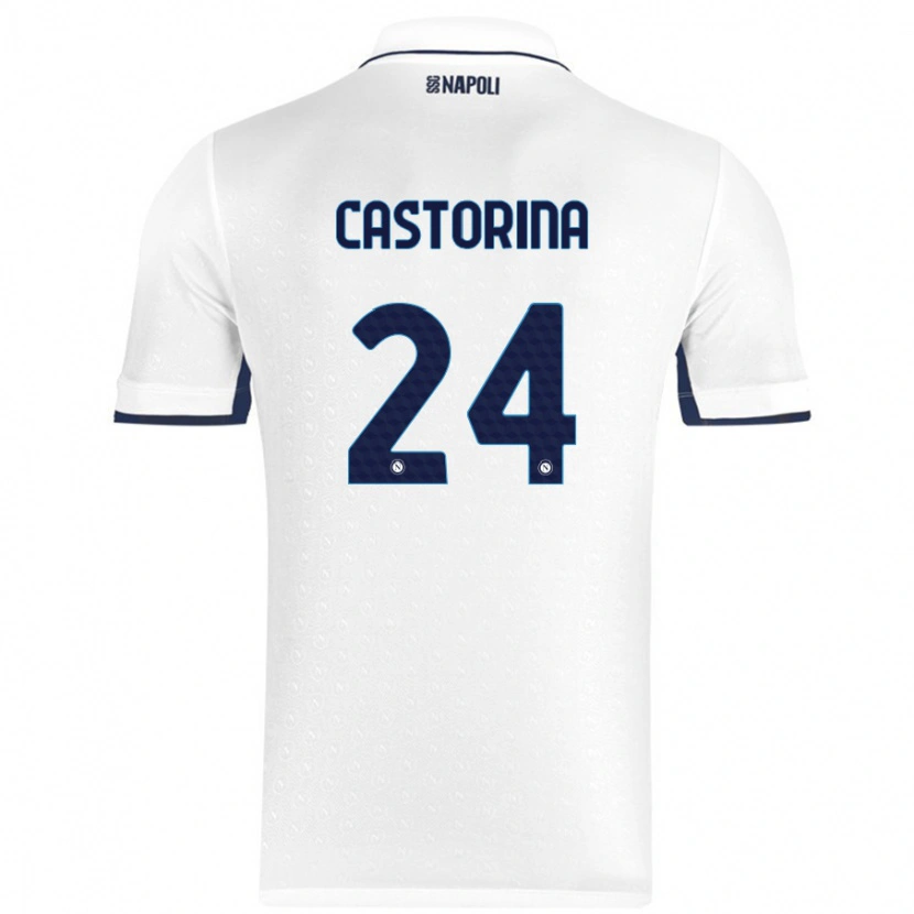 Danxen Kinderen Alessandro Castorina #24 Wit Koningsblauw Uitshirt Uittenue 2024/25 T-Shirt