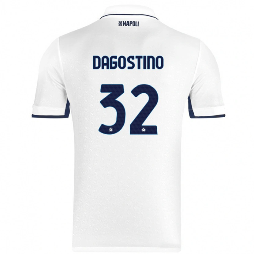 Danxen Kinderen Giuseppe Dagostino #32 Wit Koningsblauw Uitshirt Uittenue 2024/25 T-Shirt