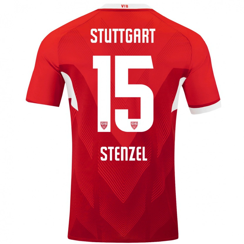 Danxen Kinderen Pascal Stenzel #15 Rood Wit Uitshirt Uittenue 2024/25 T-Shirt