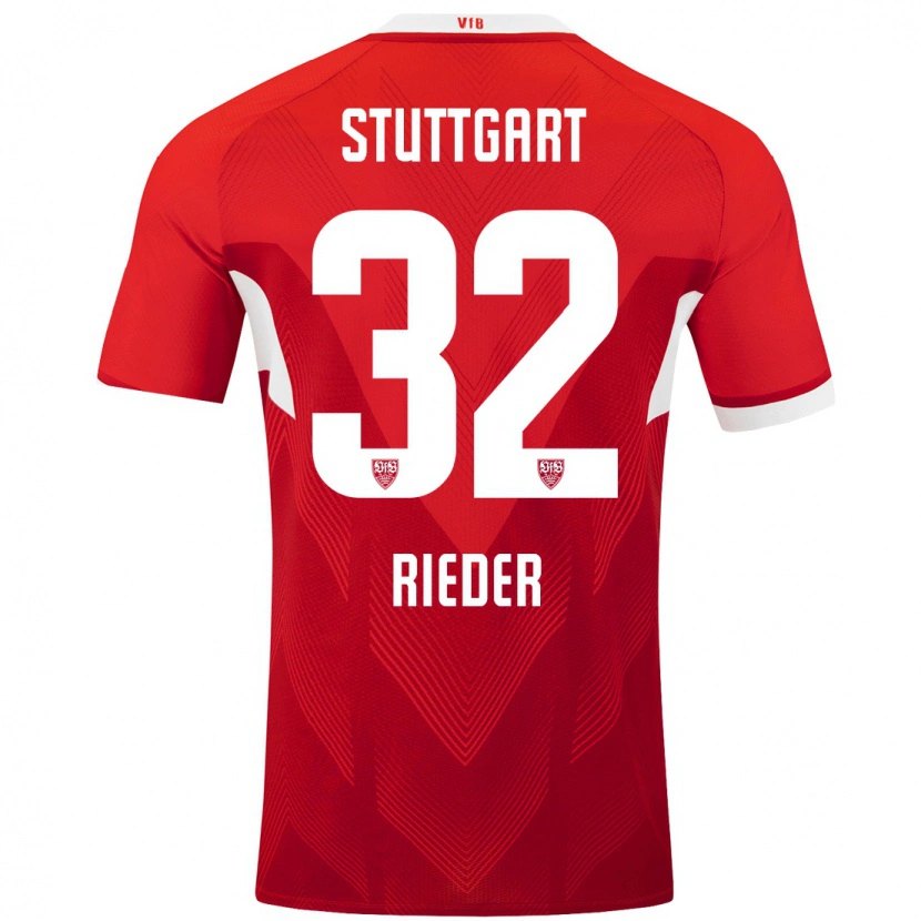 Danxen Kinderen Fabian Rieder #32 Rood Wit Uitshirt Uittenue 2024/25 T-Shirt