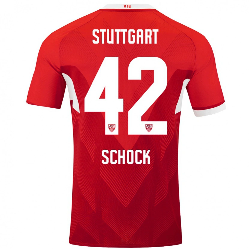 Danxen Kinderen Florian Schock #42 Rood Wit Uitshirt Uittenue 2024/25 T-Shirt