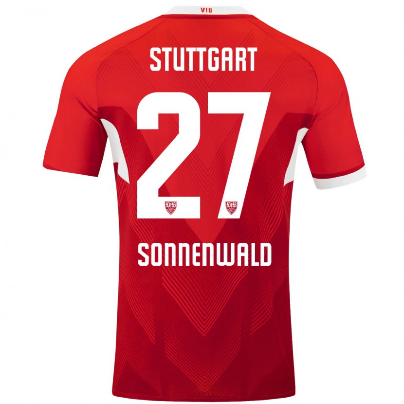 Danxen Kinderen Lukas Sonnenwald #27 Rood Wit Uitshirt Uittenue 2024/25 T-Shirt