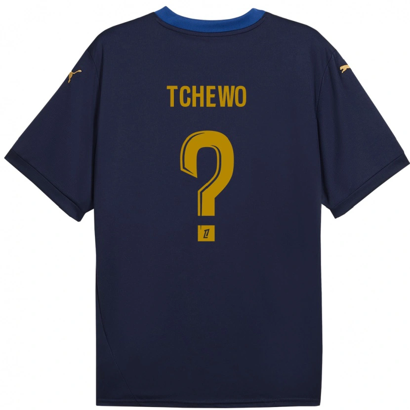 Danxen Kinderen Ryan Tchapda Tchewo #0 Marineblauw Goud Uitshirt Uittenue 2024/25 T-Shirt