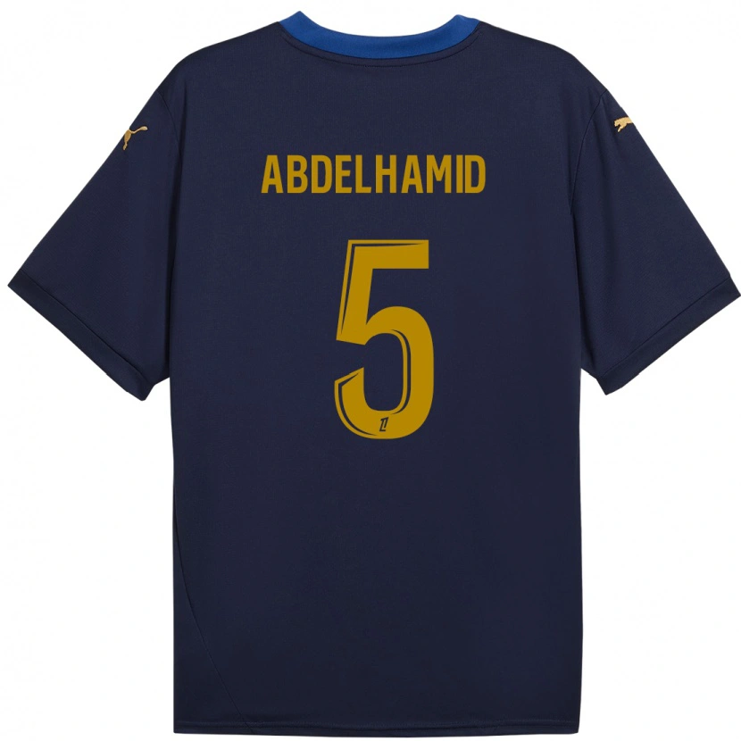 Danxen Kinderen Yunis Abdelhamid #5 Marineblauw Goud Uitshirt Uittenue 2024/25 T-Shirt