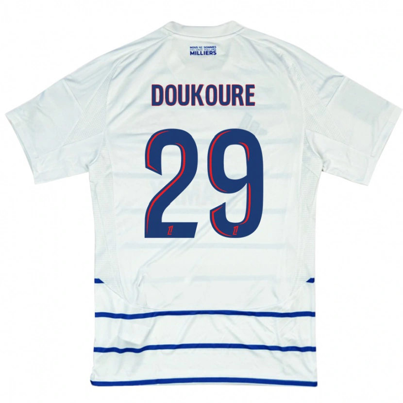 Danxen Kinderen Ismaël Doukouré #29 Wit Blauw Uitshirt Uittenue 2024/25 T-Shirt