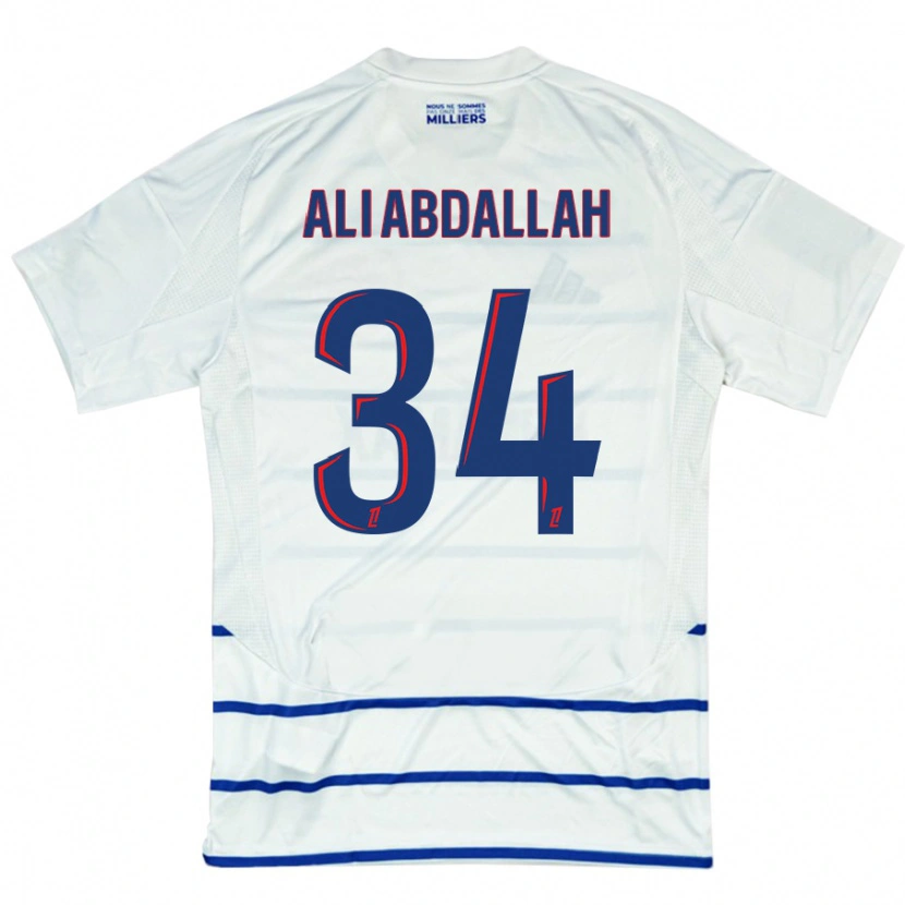 Danxen Kinderen Aboubacar Ali Abdallah #34 Wit Blauw Uitshirt Uittenue 2024/25 T-Shirt