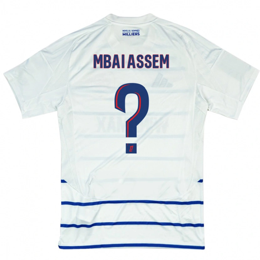 Danxen Kinderen Chris Mbaï-Assem #0 Wit Blauw Uitshirt Uittenue 2024/25 T-Shirt