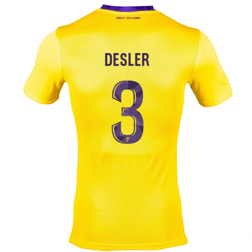 Danxen Kinderen Mikkel Desler #3 Geel Paars Uitshirt Uittenue 2024/25 T-Shirt