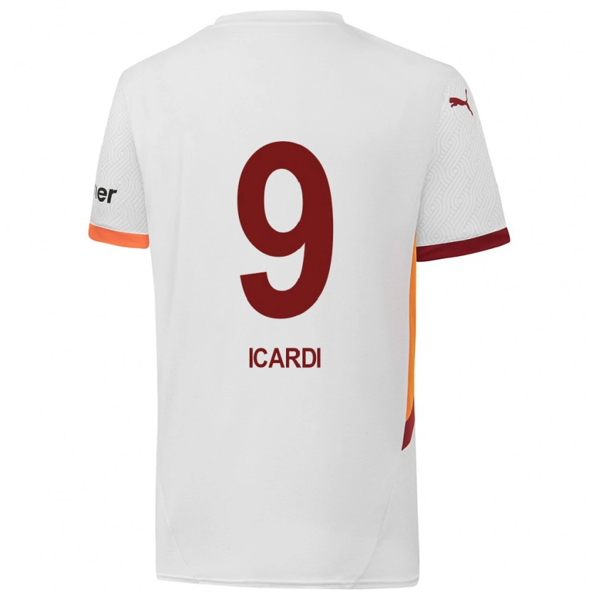 Danxen Kinderen Mauro Icardi #9 Wit Geel Rood Uitshirt Uittenue 2024/25 T-Shirt