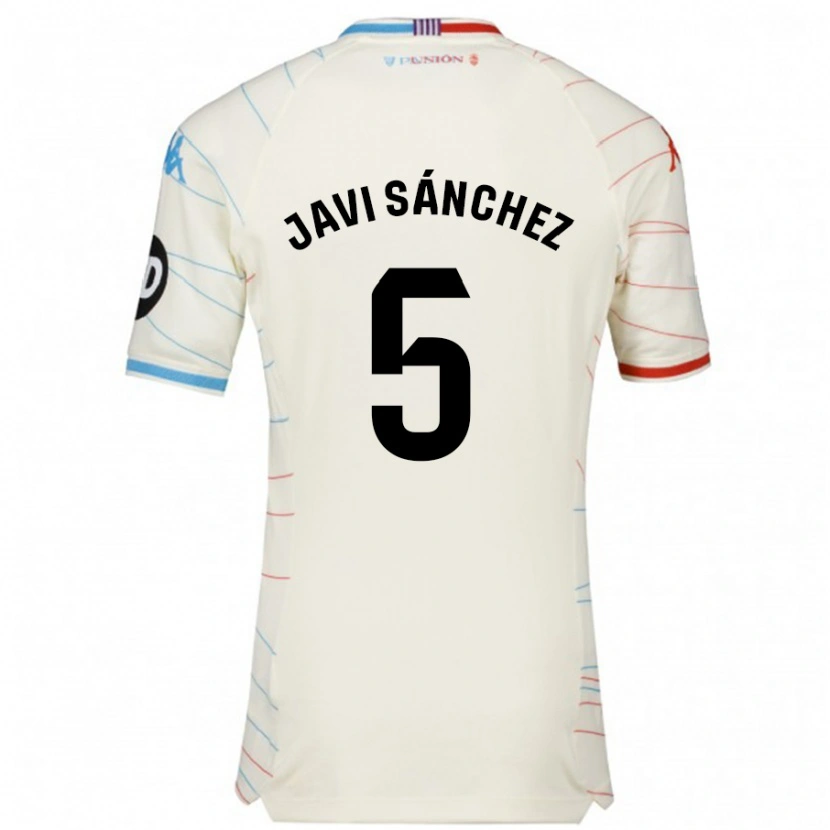 Danxen Kinderen Javi Sánchez #5 Wit Rood Blauw Uitshirt Uittenue 2024/25 T-Shirt