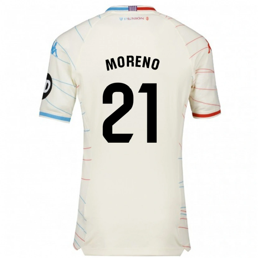 Danxen Kinderen Xavi Moreno #21 Wit Rood Blauw Uitshirt Uittenue 2024/25 T-Shirt