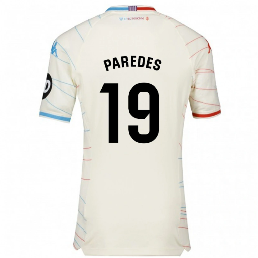 Danxen Kinderen Yago Paredes #19 Wit Rood Blauw Uitshirt Uittenue 2024/25 T-Shirt